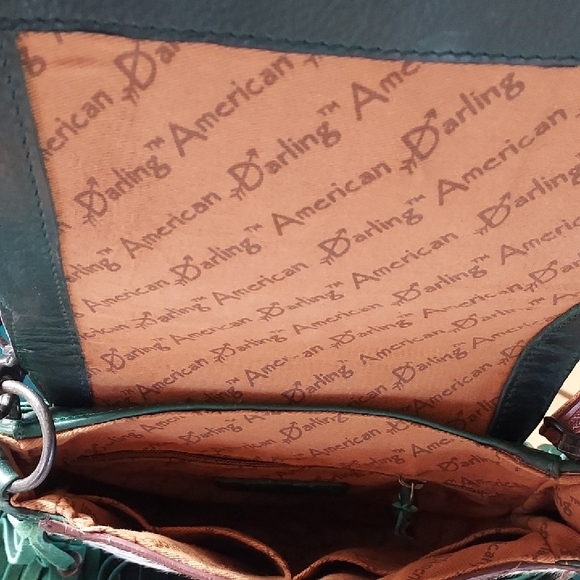 Hand Crafted Brown and Green Fringed Crossbody Bag - Picture 3 of 9